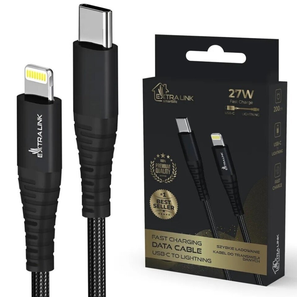 USB-C - Lightning kaapeli, musta, 200cm, 27W hinta ja tiedot | Kaapelit ja adapterit | hobbyhall.fi