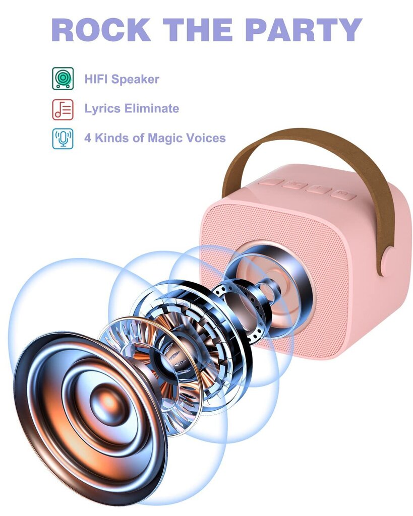 Carbonpro karaokemikrofoni kaiuttimella ja äänen vaihtotehosteilla, vaaleanpunainen hinta ja tiedot | Mikrofonit | hobbyhall.fi
