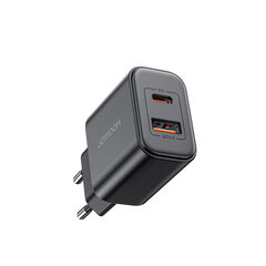 USB-A ja USB-C PD 20W laturi USB-C kaapelilla, musta hinta ja tiedot | Puhelimen laturit | hobbyhall.fi