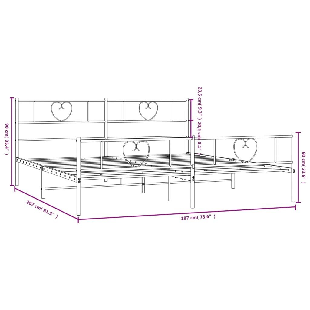 vidaXL Metallinen sängynrunko päädyillä musta 180x200 cm hinta ja tiedot | Sängyt | hobbyhall.fi