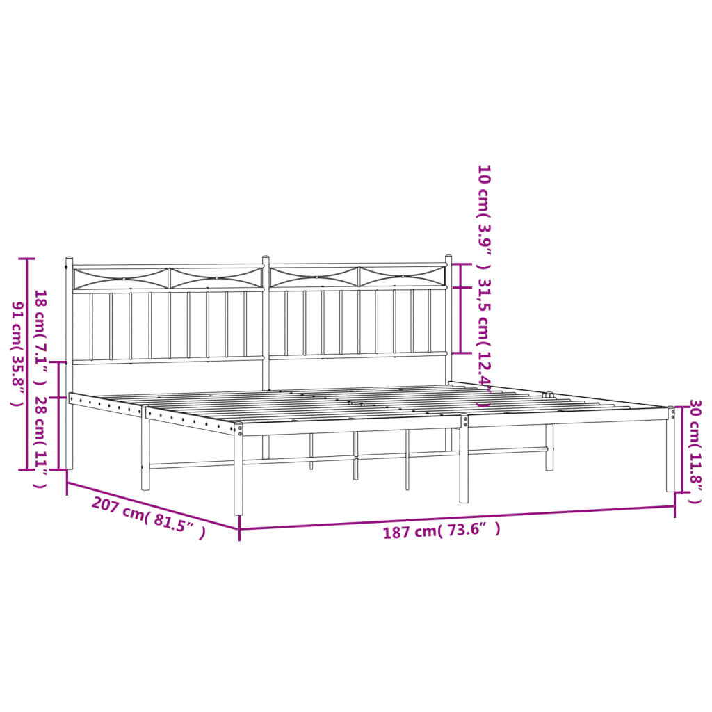 vidaXL Metallinen sängynrunko päädyllä musta 180x200 cm hinta ja tiedot | Sängyt | hobbyhall.fi