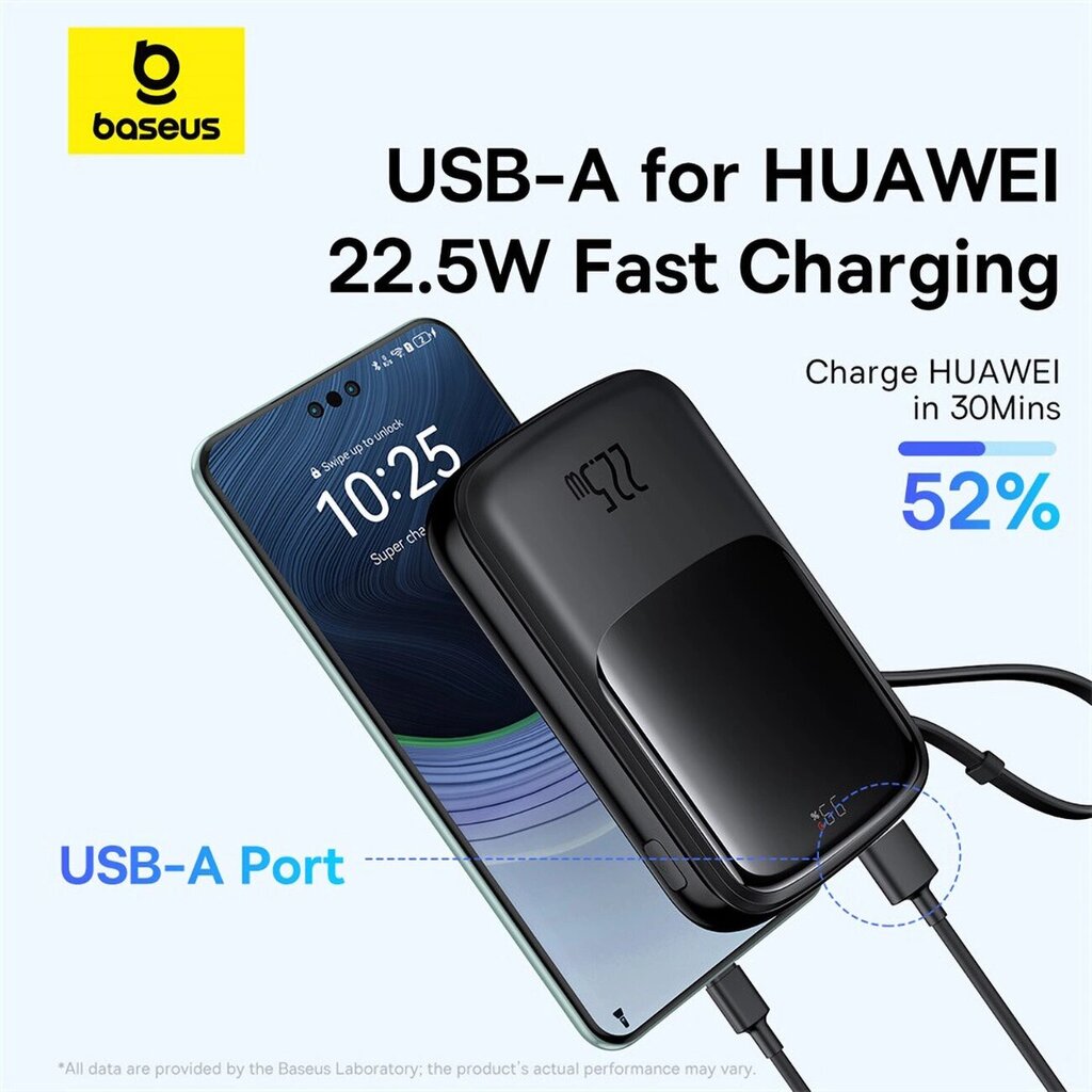 Powerbank Baseus QPow Pro+ 10000mAh USB-C ja näytöllä - musta hinta ja tiedot | Varavirtalähteet | hobbyhall.fi