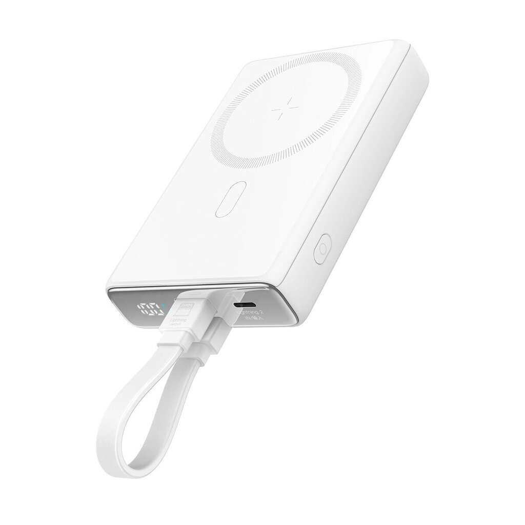 Magneettinen powerbank 10000mAh 20W jalustalla ja Lightning-USB-C kaapelilla, valkoinen hinta ja tiedot | Varavirtalähteet | hobbyhall.fi