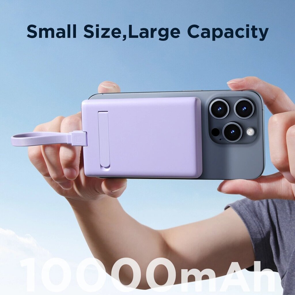 Magnetinen powerbank 10000mAh 20W jalustalla ja Lightning - USB-C kaapelilla, violetti hinta ja tiedot | Varavirtalähteet | hobbyhall.fi