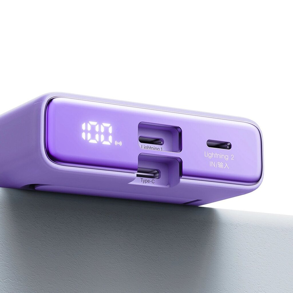 Magnetinen powerbank 10000mAh 20W jalustalla ja Lightning - USB-C kaapelilla, violetti hinta ja tiedot | Varavirtalähteet | hobbyhall.fi