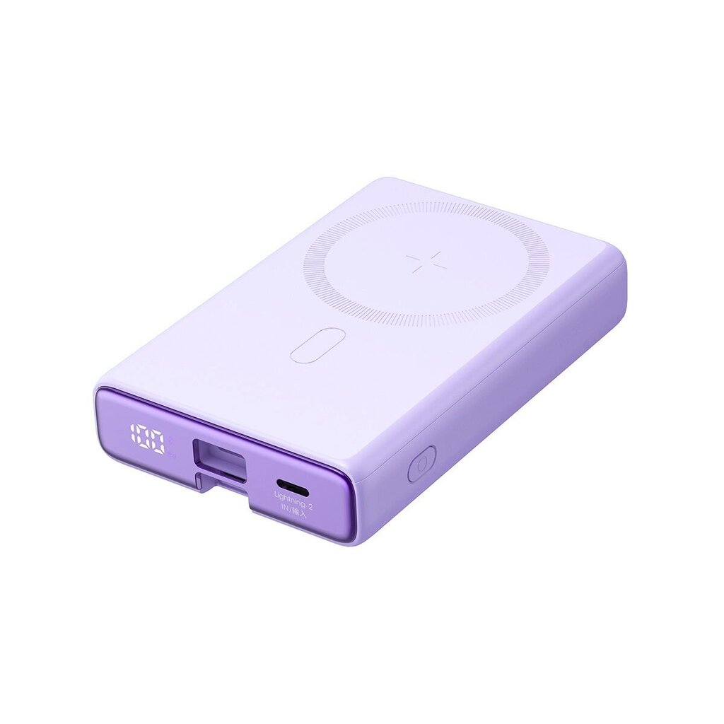 Magnetinen powerbank 10000mAh 20W jalustalla ja Lightning - USB-C kaapelilla, violetti hinta ja tiedot | Varavirtalähteet | hobbyhall.fi