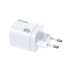 Nopea GaN-laturi 65W 100-240V USB-A 2x USB-C, valkoinen hinta ja tiedot | Puhelimen laturit | hobbyhall.fi