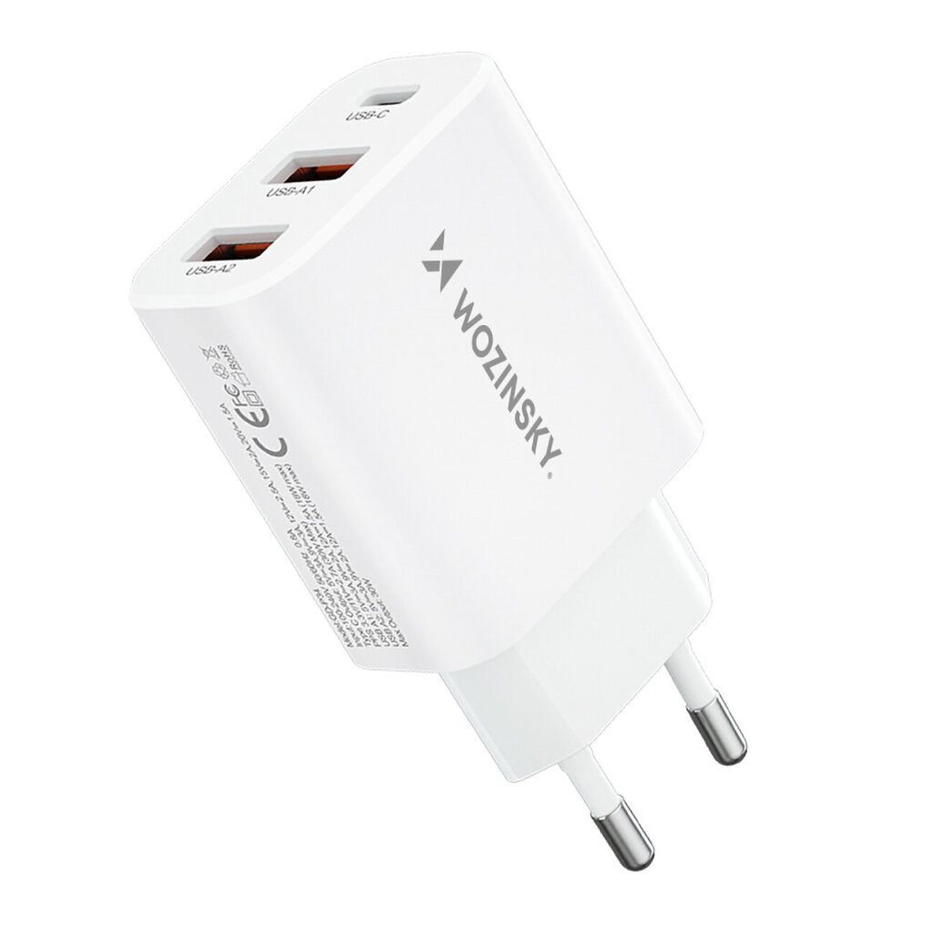 30W USB-C ja 2x USB-A verkkolaturi, valkoinen hinta ja tiedot | Puhelimen laturit | hobbyhall.fi