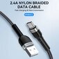 USB-A - USB-C kaapeli nailonipäällysteellä, 2.4A, 2m, musta hinta ja tiedot | Puhelinkaapelit | hobbyhall.fi