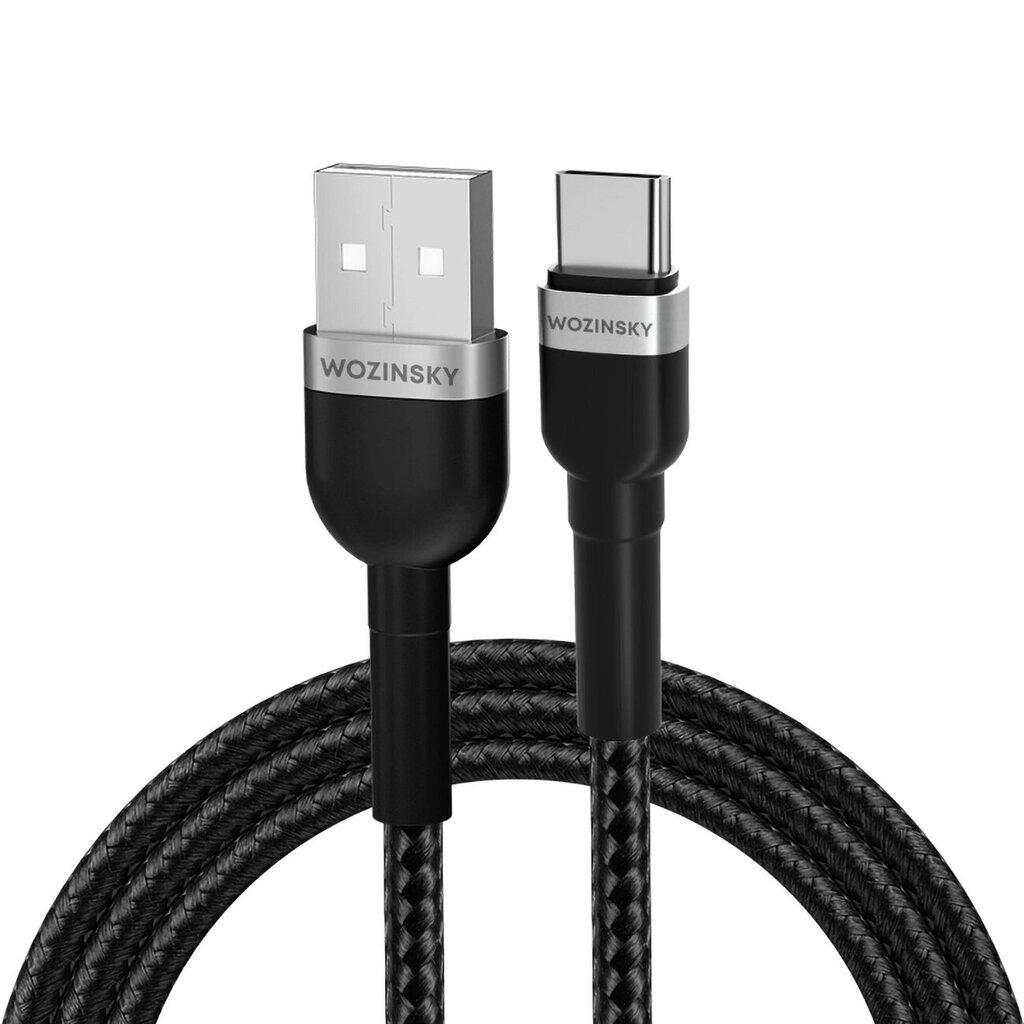 USB-A - USB-C kaapeli nailonipäällysteellä, 2.4A, 2m, musta hinta ja tiedot | Puhelinkaapelit | hobbyhall.fi