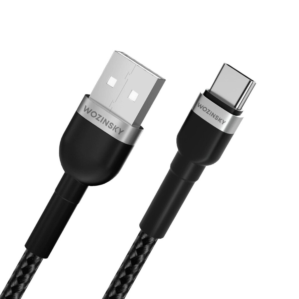 USB-A - USB-C kaapeli nailonipäällysteellä, 2.4A, 2m, musta hinta ja tiedot | Puhelinkaapelit | hobbyhall.fi