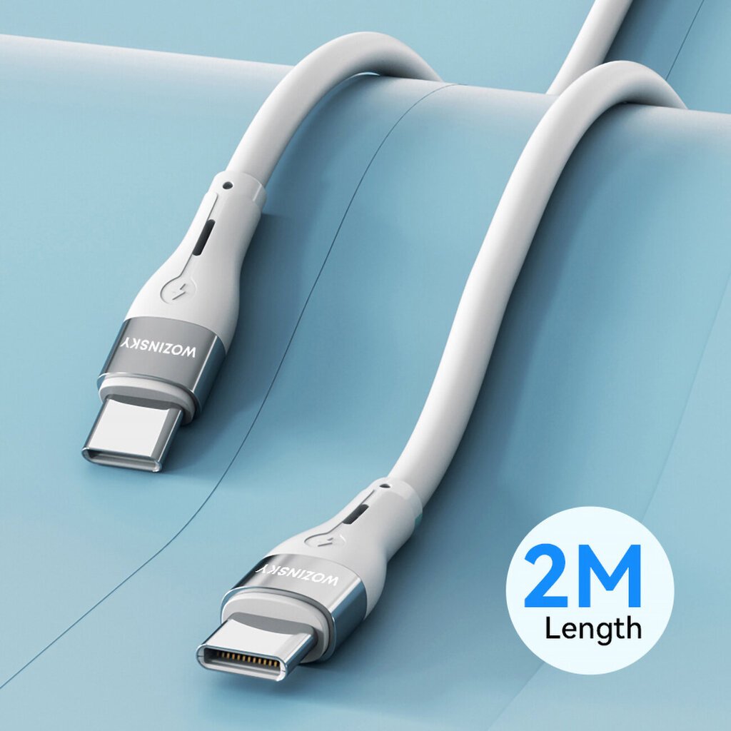 Elastinen USB-C - USB-C kaapeli 65W 2m, valkoinen hinta ja tiedot | Puhelinkaapelit | hobbyhall.fi