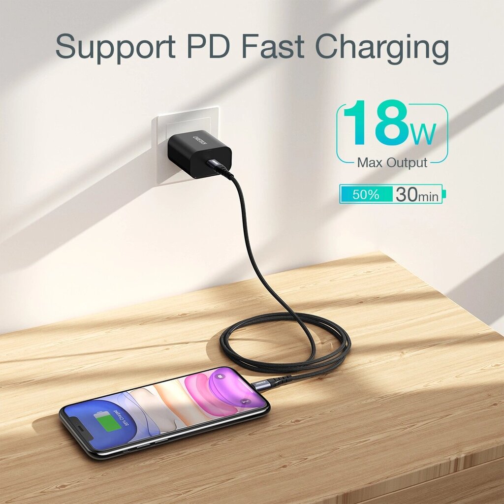 USB-C - Lightning kaapeli iPhone MFi 480Mb/s 3A 2m, musta hinta ja tiedot | Puhelinkaapelit | hobbyhall.fi