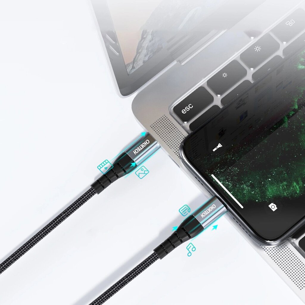 USB-C - Lightning kaapeli iPhone MFi 480Mb/s 3A 2m, musta hinta ja tiedot | Puhelinkaapelit | hobbyhall.fi