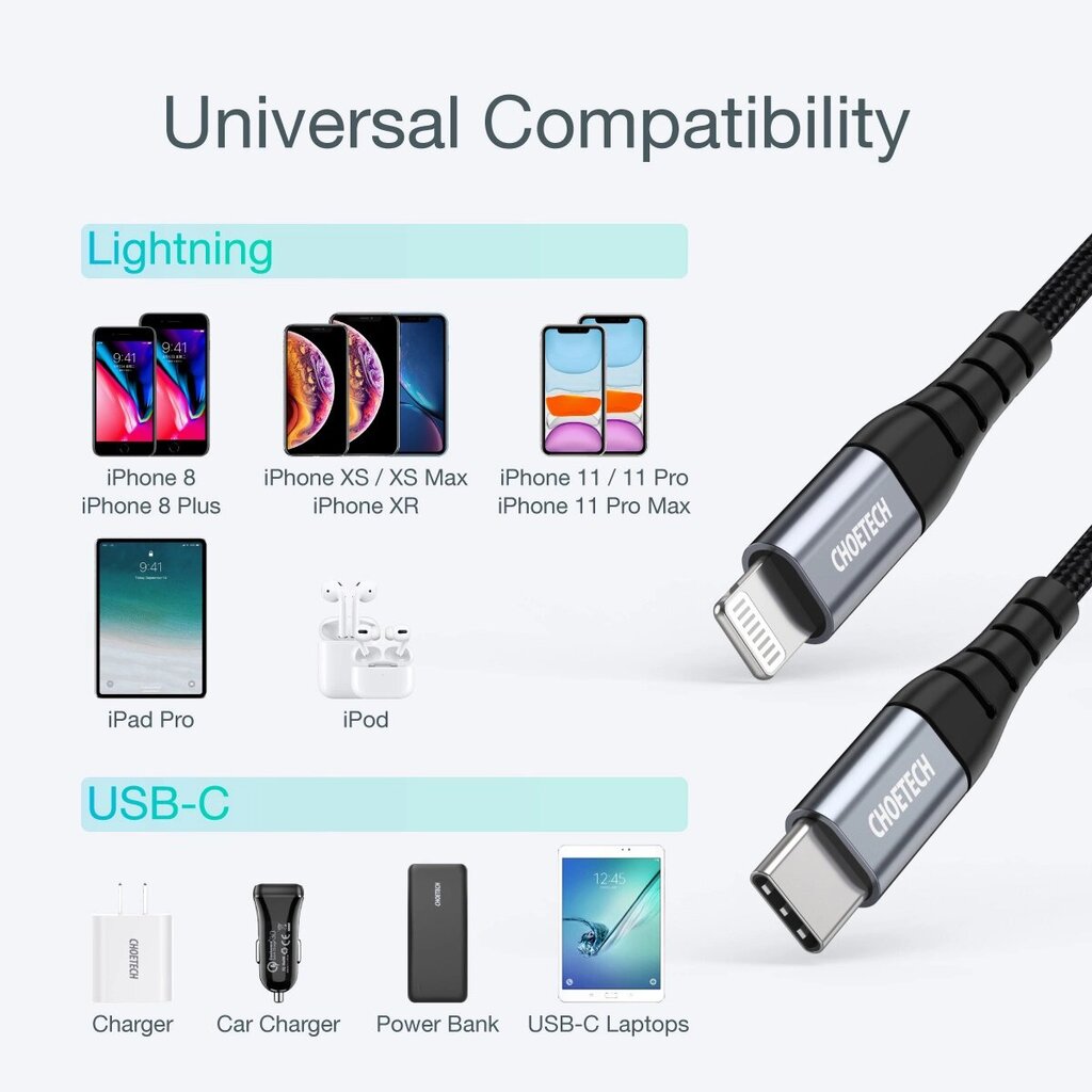 USB-C - Lightning kaapeli iPhone MFi 480Mb/s 3A 2m, musta hinta ja tiedot | Puhelinkaapelit | hobbyhall.fi