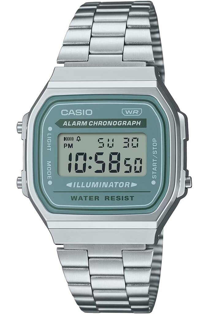 Casio A168WA-3A unisex kello, hopea/vihreä hinta ja tiedot | Kellot | hobbyhall.fi