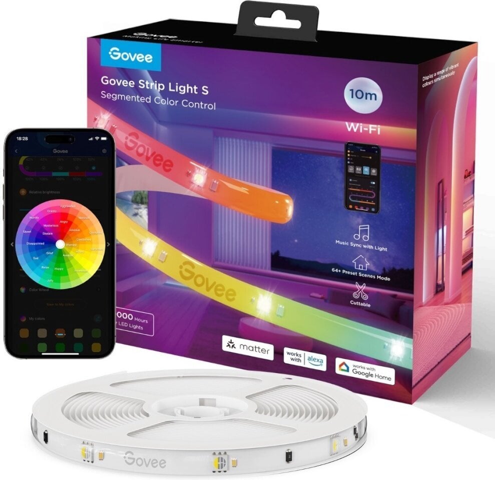 LED-nauha 10m, Wi-Fi ja Bluetooth, RGBIC, värikäs hinta ja tiedot | LED-valonauhat | hobbyhall.fi