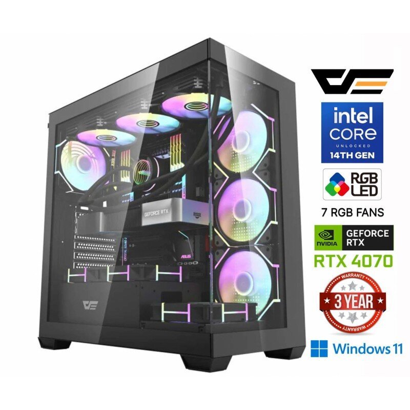 MULTI GAMING Core i9-14900F 16GB 512GB SSD 1TB HDD RTX 4070 12GB Windows 11 hinta ja tiedot | Pöytätietokoneet | hobbyhall.fi