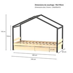 Lastensänky Etoile 90x190 cm, musta/luonnollinen hinta ja tiedot | Lastensängyt | hobbyhall.fi