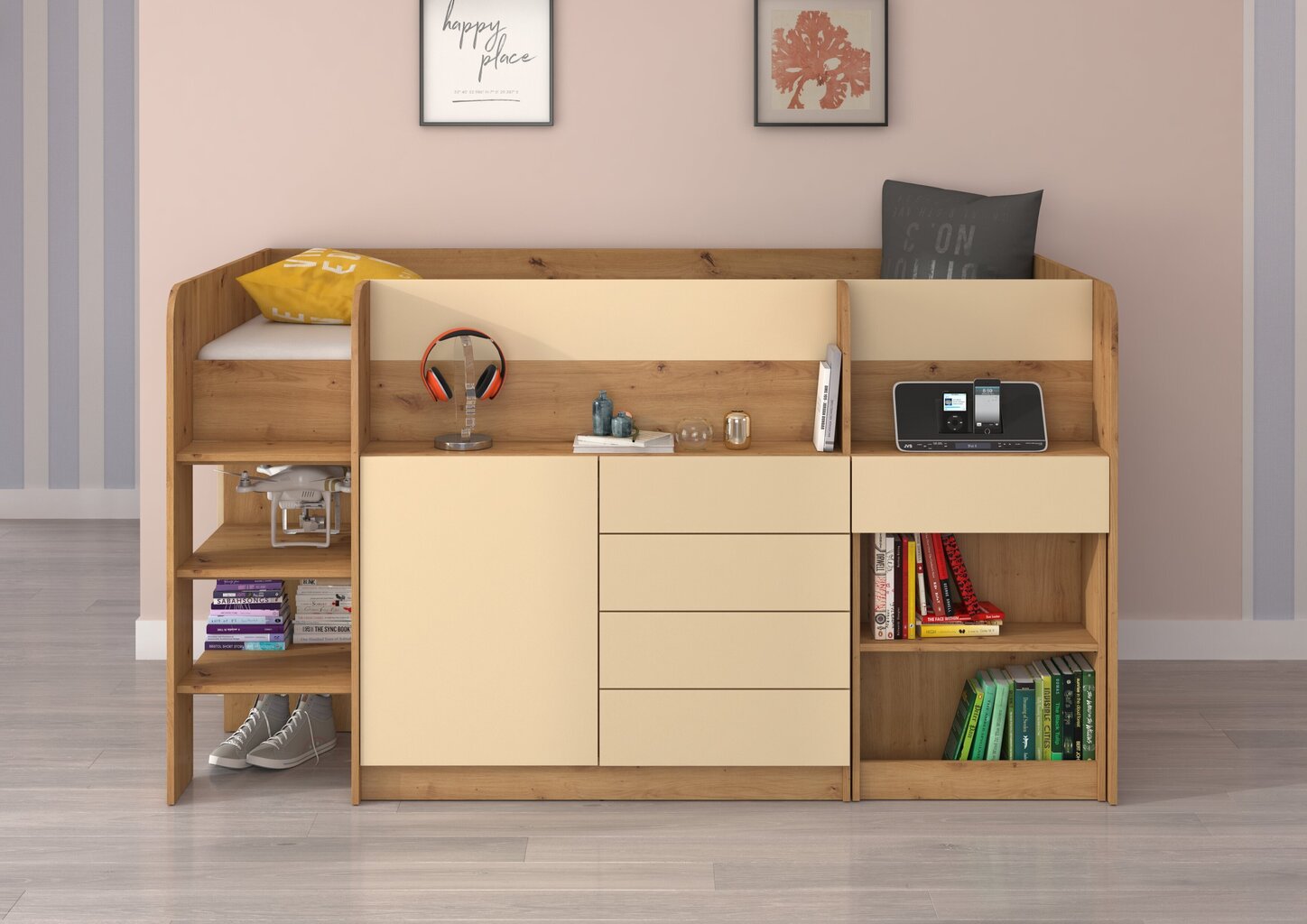 Sänky työpöydällä Smile L, ruskea/beige hinta ja tiedot | Lastensängyt | hobbyhall.fi