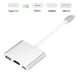 iLike HD1 3in1 USB-C (Type-C) Plug to HDMI 4K / USB 3.0 / USB-C Nainen Audio & Video Kaapeli Adapteri Hopea (OEM) hinta ja tiedot | Adapterit | hobbyhall.fi