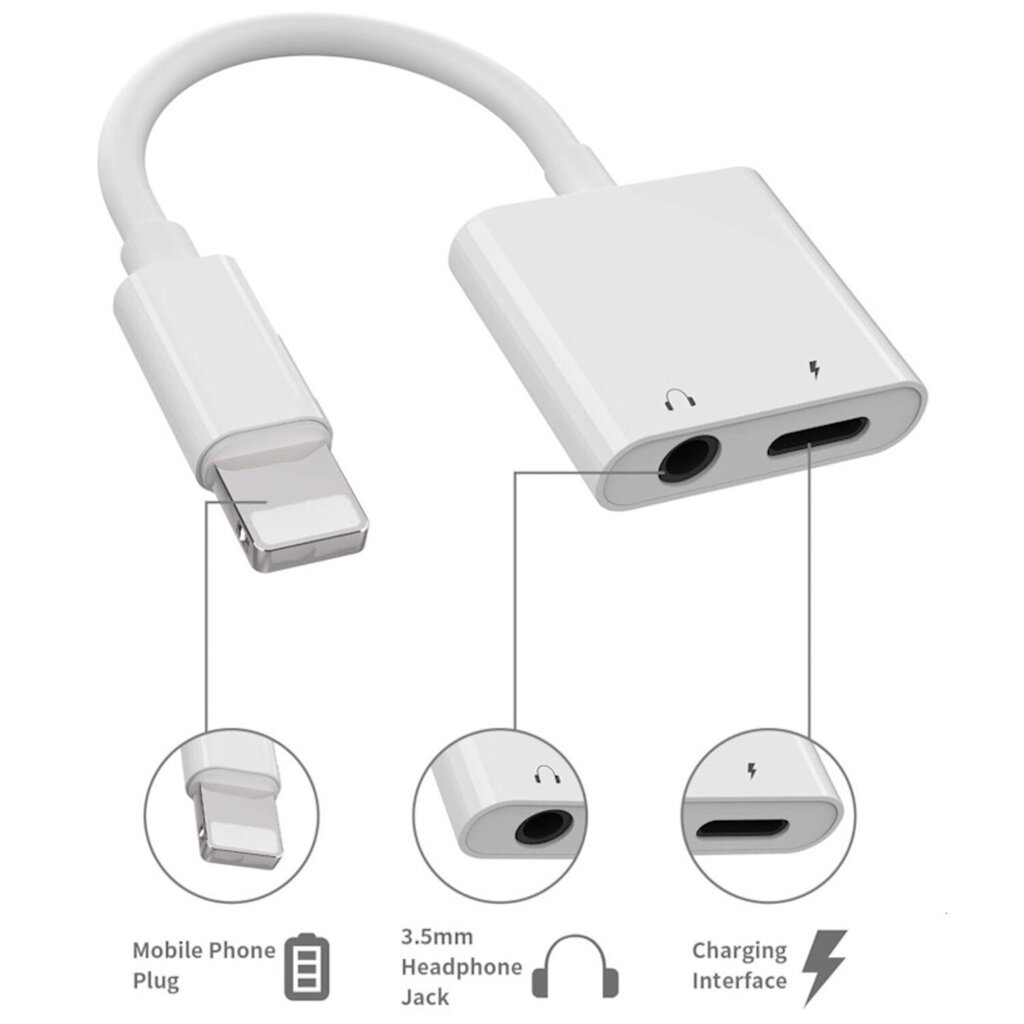 iLike AX7 Dual Lightning Audio Adapter 3.5mm Headset Plugiin + Lightning Latausliitin Valkoinen (OEM) hinta ja tiedot | Kaapelit ja adapterit | hobbyhall.fi