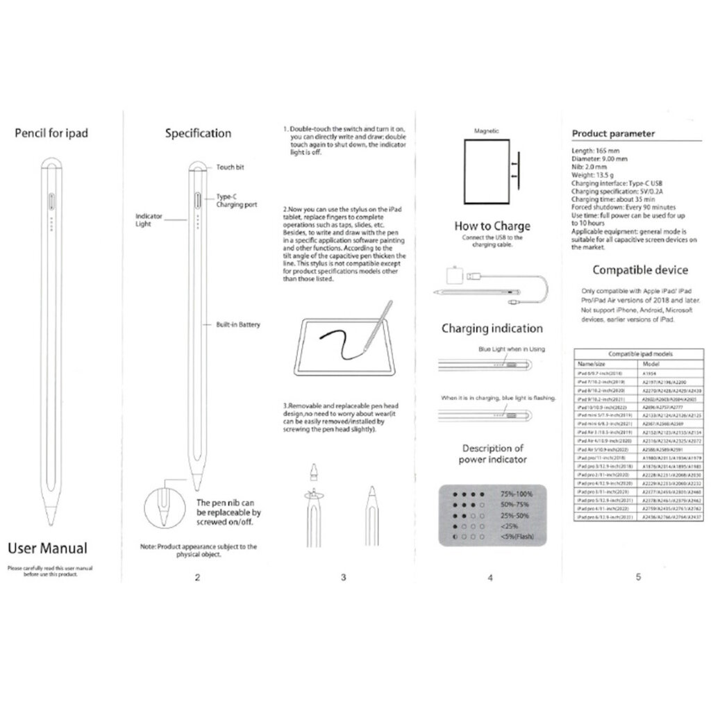 iLike SL3 Aktiivinen NIB Stylus-kynä korkealla herkkyydellä 1.4mm ohut Apple iPad / iPhone Palm Rejection Valkoinen hinta ja tiedot | Älylaitteiden lisätarvikkeet | hobbyhall.fi