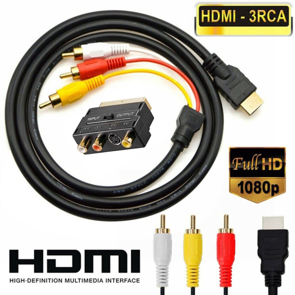 iLike HD3 HDMI Uros 3RCA Audio & Video Kaapeli 1.5m + RCA S-Video SCART-adapteri (OEM) hinta ja tiedot | Adapterit | hobbyhall.fi