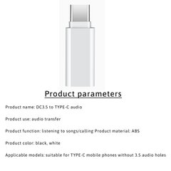 iLike AX6 USB-C (Type-C) - 3.5mm Audio Nais AUX-adapteri Valkoinen (OEM) hinta ja tiedot | Adapterit | hobbyhall.fi