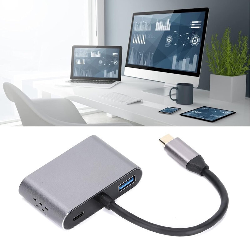 iLike HD5 4in1 Muunnin USB-C:stä Hdmi 4K 30Hz:iin / VGA-näyttöön / USB 3.0 / USB-C PD 100W (OEM) hinta ja tiedot | Adapterit | hobbyhall.fi