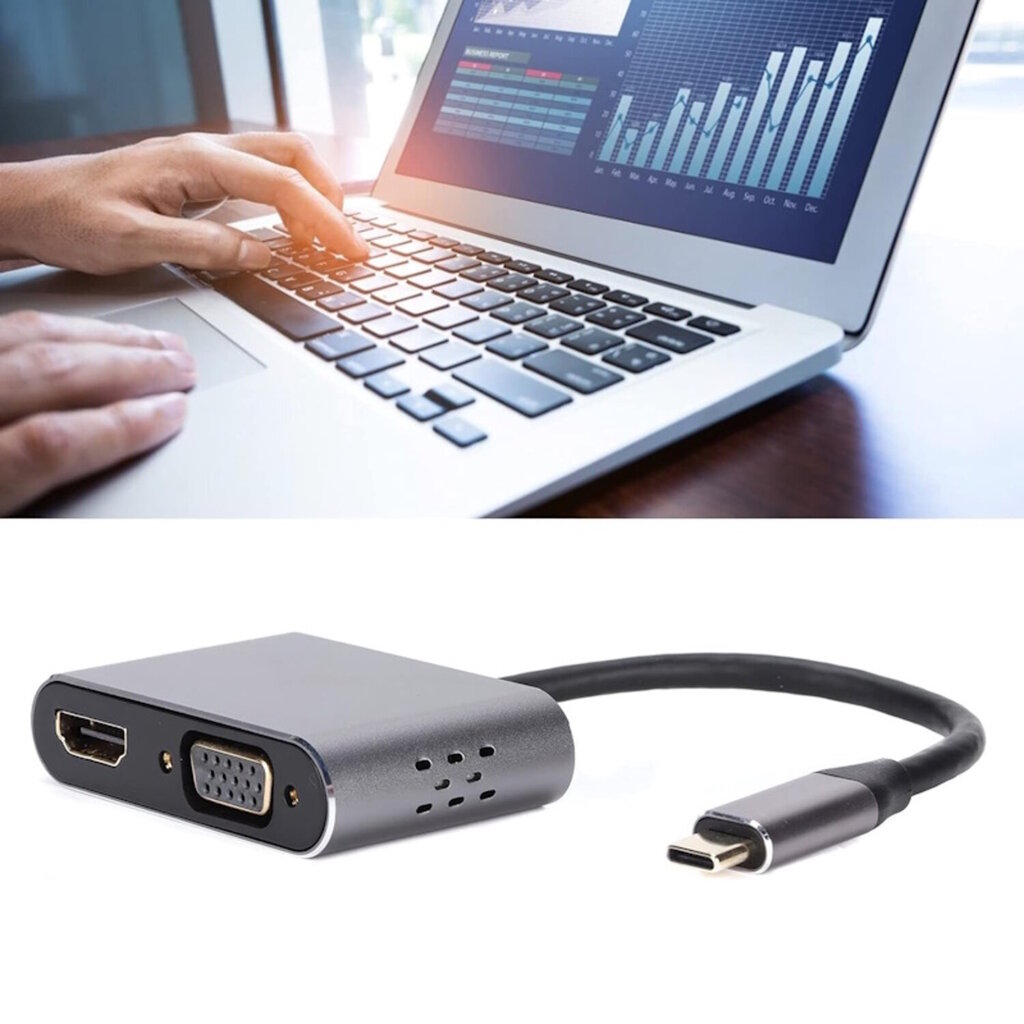 iLike HD5 4in1 Muunnin USB-C:stä Hdmi 4K 30Hz:iin / VGA-näyttöön / USB 3.0 / USB-C PD 100W (OEM) hinta ja tiedot | Adapterit | hobbyhall.fi