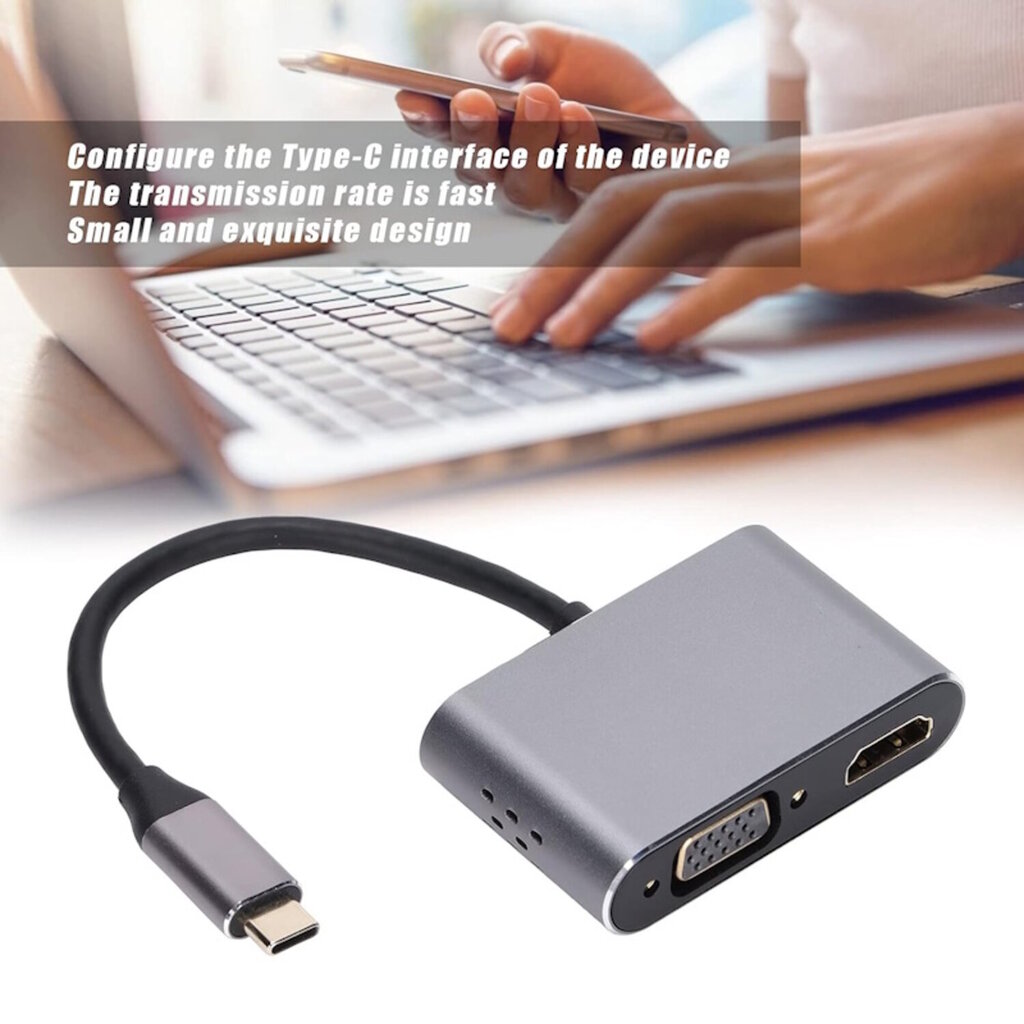 iLike HD5 4in1 Muunnin USB-C:stä Hdmi 4K 30Hz:iin / VGA-näyttöön / USB 3.0 / USB-C PD 100W (OEM) hinta ja tiedot | Adapterit | hobbyhall.fi