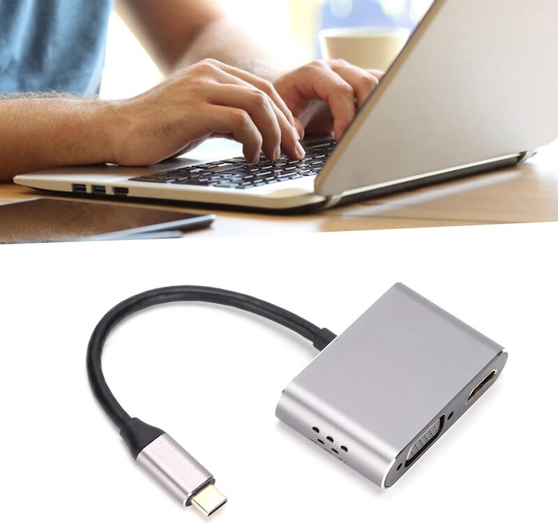 iLike HD4 2in1 Video Adapter - USB-C:sta Hdmi 4K 30Hz / VGA-näyttöön Muuntaja Hopea (OEM) hinta ja tiedot | Adapterit | hobbyhall.fi