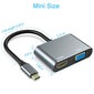 iLike HD4 2in1 Video Adapter - USB-C:sta Hdmi 4K 30Hz / VGA-näyttöön Muuntaja Hopea (OEM) hinta ja tiedot | Adapterit | hobbyhall.fi