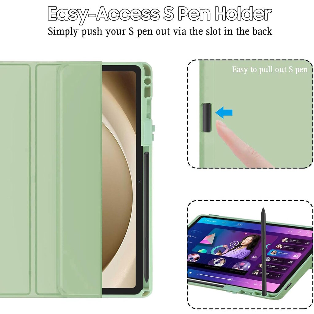 Connect Tri-Fold Stylus pidike Teline Kotelo Samsung Galaxy Tab A9 8.7'' X110 Wi-Fi / X115 LTE Vihreä hinta ja tiedot | Tablettien kotelot ja muut tarvikkeet | hobbyhall.fi