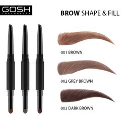 GOSH Brow Shape & Fill -kulmakynä, 0.6 g, 0002 Greybrown hinta ja tiedot | Kulmavärit ja kulmakynät | hobbyhall.fi