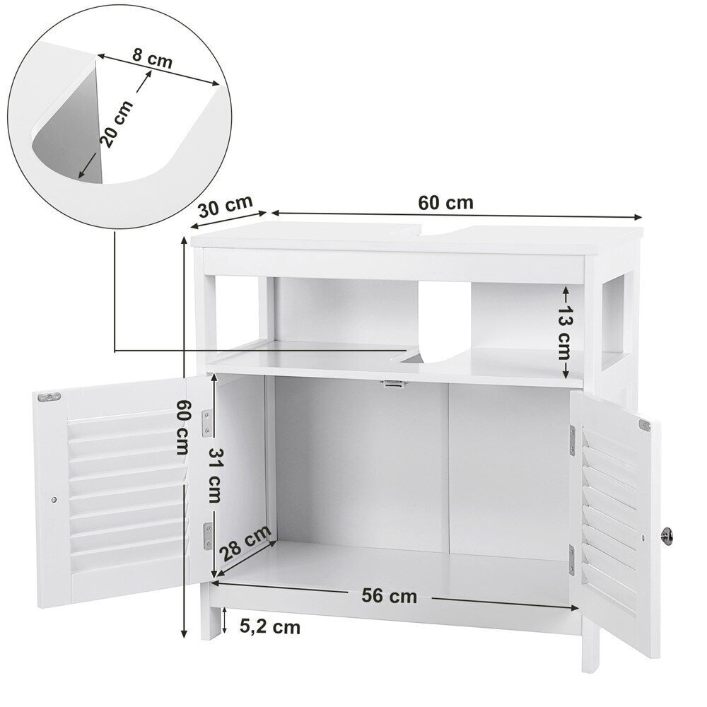 Lavuaarikaappi 60x30x63 cm, valkoinen hinta ja tiedot | Kylpyhuonekaapit | hobbyhall.fi