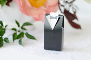 Koristeellinen paperilaatikko herkkuille Groom, valkoinen/musta, 5x3x9,5 cm, 1 laatikko/50 kpl (1 pakkaus/10 kpl) hinta ja tiedot | Tarjoiluastiat ja aterimet juhliin | hobbyhall.fi