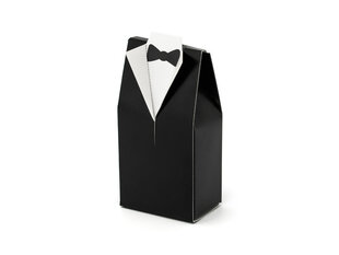 Koristeellinen paperilaatikko herkkuille Groom, valkoinen/musta, 5x3x9,5 cm, 1 laatikko/50 kpl (1 pakkaus/10 kpl) hinta ja tiedot | Tarjoiluastiat ja aterimet juhliin | hobbyhall.fi