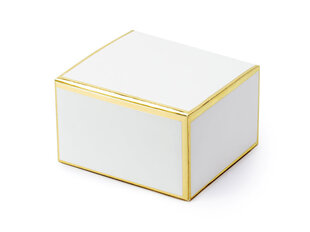 Koristeelliset herkkulaatikot, valkoiset kultareunoilla, 6x3,5x5,5 cm, 1 laatikko/50 kpl (1 kpl/10 kpl) hinta ja tiedot | Tarjoiluastiat ja aterimet juhliin | hobbyhall.fi