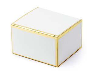 Koristeelliset herkkulaatikot, valkoiset kultareunoilla, 6x3,5x5,5 cm, 1 laatikko/50 kpl (1 kpl/10 kpl) hinta ja tiedot | Tarjoiluastiat ja aterimet juhliin | hobbyhall.fi