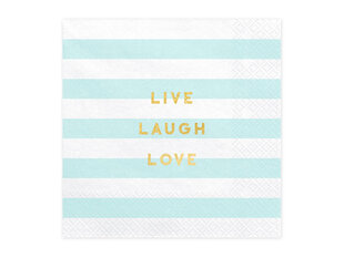 Paperiset lautasliinat Namia Live Laugh Love, sininen, 33x33 cm, 1 laatikko/12 kpl (1 pakkaus/20 kpl) hinta ja tiedot | Tarjoiluastiat ja aterimet juhliin | hobbyhall.fi