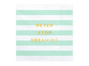 Paperiset lautasliinat Namia Never stop dreaming, mintunvärinen, 33x33 cm, 1 laatikko/12 kpl (1 kpl/20 kpl) hinta ja tiedot | Tarjoiluastiat ja aterimet juhliin | hobbyhall.fi