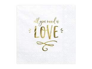 Lautasliinat - All you need is love, Valkoinen 33x33cm (1 pakkaus / 20 kpl) hinta ja tiedot | Tarjoiluastiat ja aterimet juhliin | hobbyhall.fi