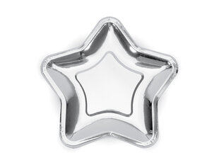 Kertakäyttöiset paperilautaset Star Silver 18 cm (1 pakkaus / 6 kpl) hinta ja tiedot | Tarjoiluastiat ja aterimet juhliin | hobbyhall.fi