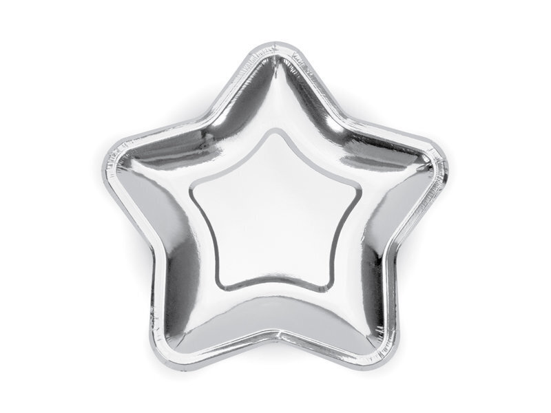 Kertakäyttöiset paperilautaset Star Silver 18 cm (1 laatikko/25 kpl) (1 pakkaus / 6 kpl) hinta ja tiedot | Tarjoiluastiat ja aterimet juhliin | hobbyhall.fi