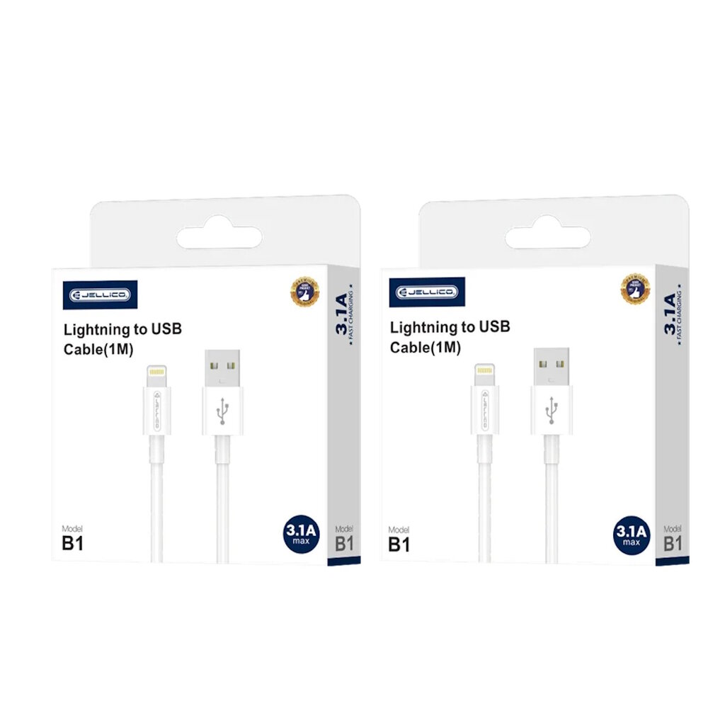 Jellico B1 Kestävä-Pehmeä iPhone & iPad Lightning to USB Data & Fast PD 20W Latauskaapeli 1m Valkoinen hinta ja tiedot | Puhelinkaapelit | hobbyhall.fi