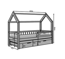 Lastensänky ADRK Furniture Artes II, 90x200 cm, harmaa hinta ja tiedot | Lastensängyt | hobbyhall.fi