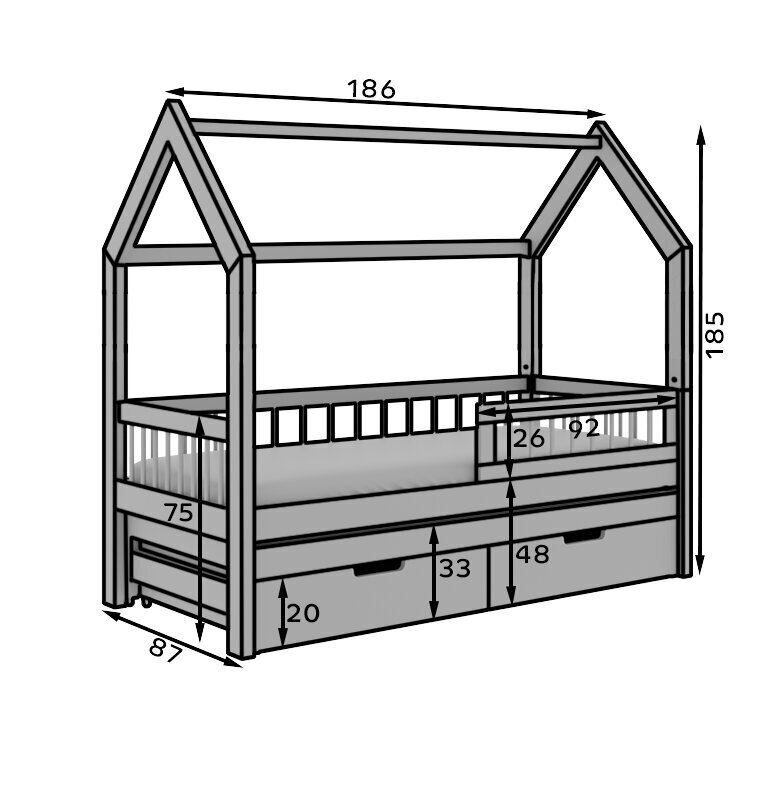 Lasten sänky ADRK Furniture Artes II, 80x180 cm, ruskea hinta ja tiedot | Lastensängyt | hobbyhall.fi