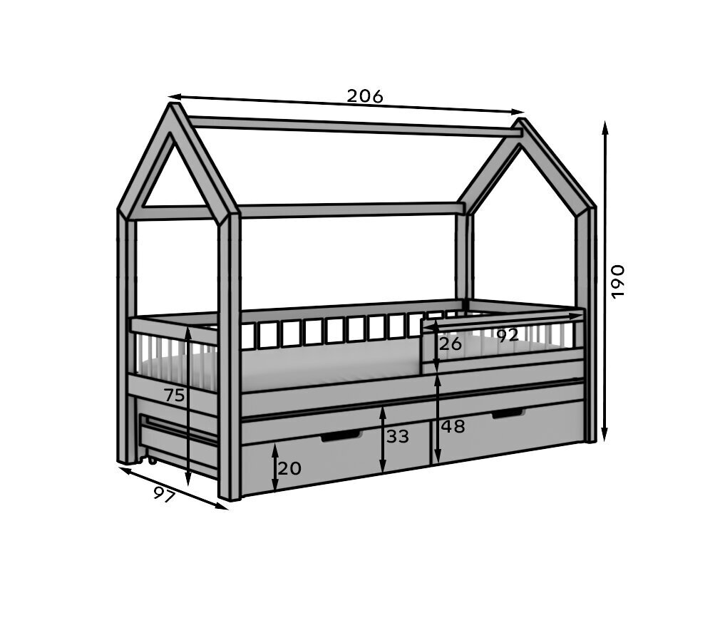 Lasten sänky ADRK Furniture Artes, 90x200 cm, hiekanvärinen hinta ja tiedot | Lastensängyt | hobbyhall.fi